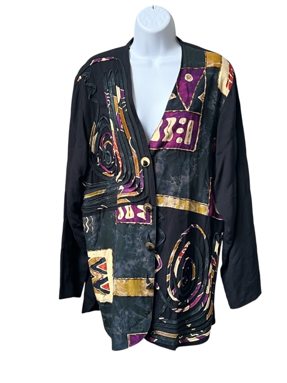 Zizi Jacket Blazer Boho Size L Multi Colour Earth Tones 3 D Detail Beaded